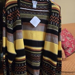 St. John's Bay Black and Yellow Striped Cardigan